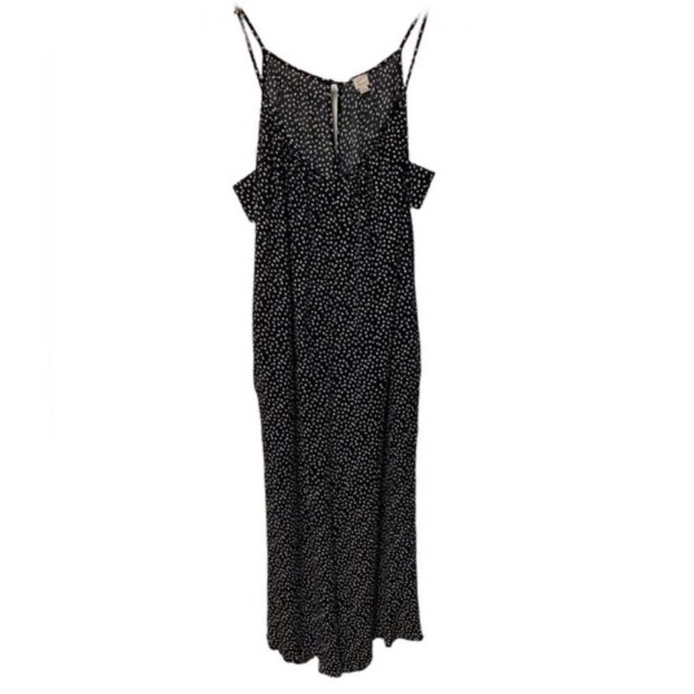NWOT LOFT Beach Polka Dot Wide Leg Jumpsuit Cut Out Loose Fit Black White Large - Picture 2 of 5